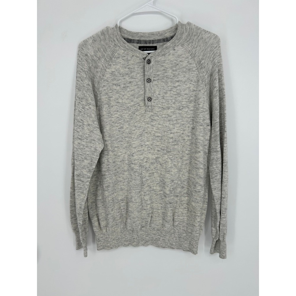 Art of Rhetoric Men Medium Gray Henley Knit Sweater Normcore Heritage Minimalist